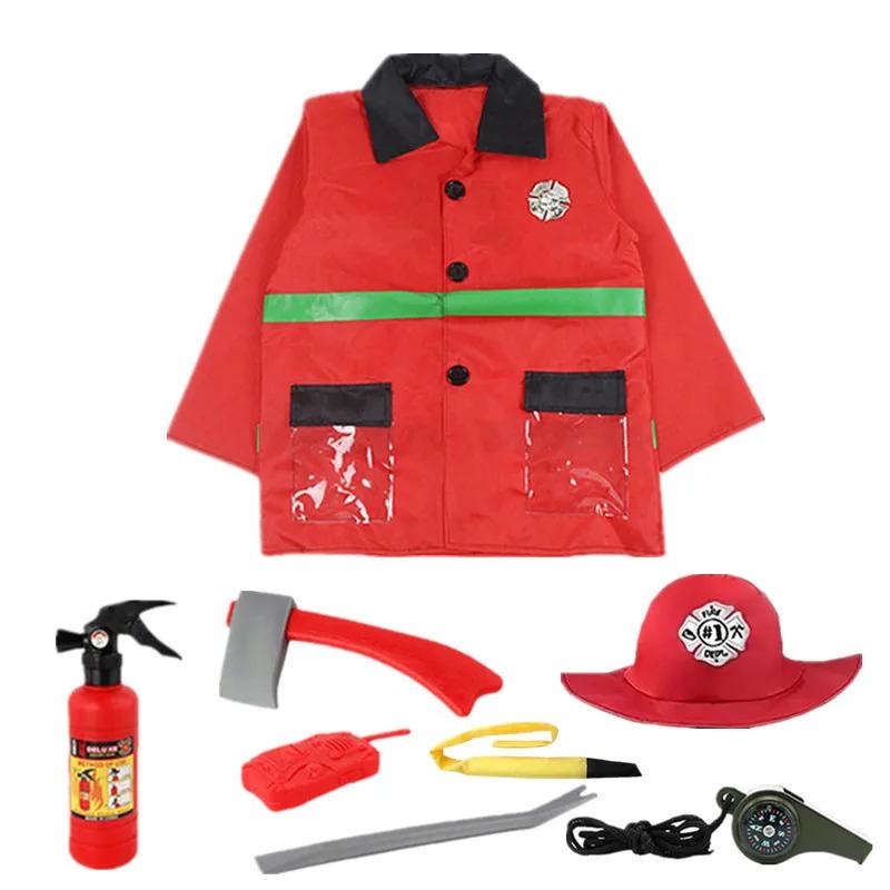 Kids Firefighter Costume Toddler Fireman Dress Up Halloween Cosplay Career Suit with Hose and Whistle Party Birthday Gift 1