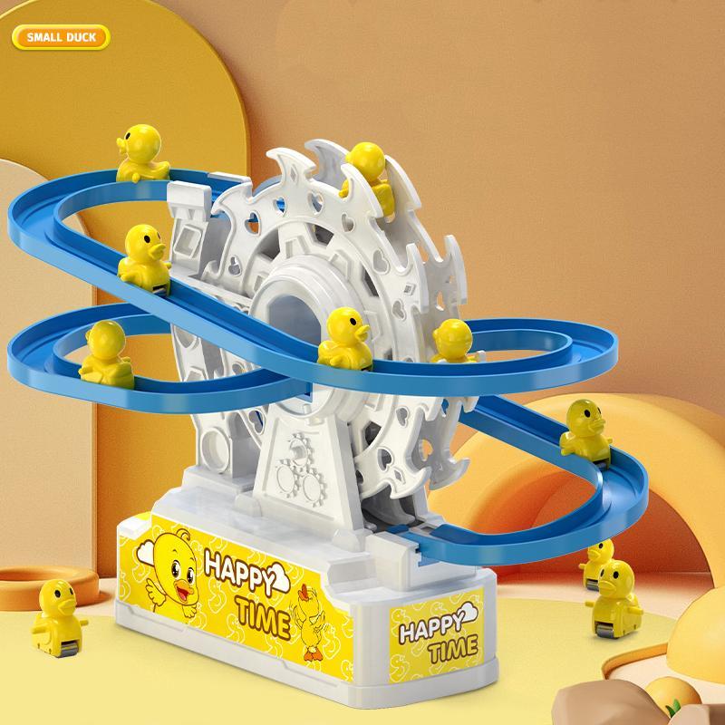 Electric Slide Track Toy, 1 Box Ferris Wheel Electric Ladder Track Toy with Light & Music, Duck Automatic Queue Crawling Slide Track Toys for Gifts 6