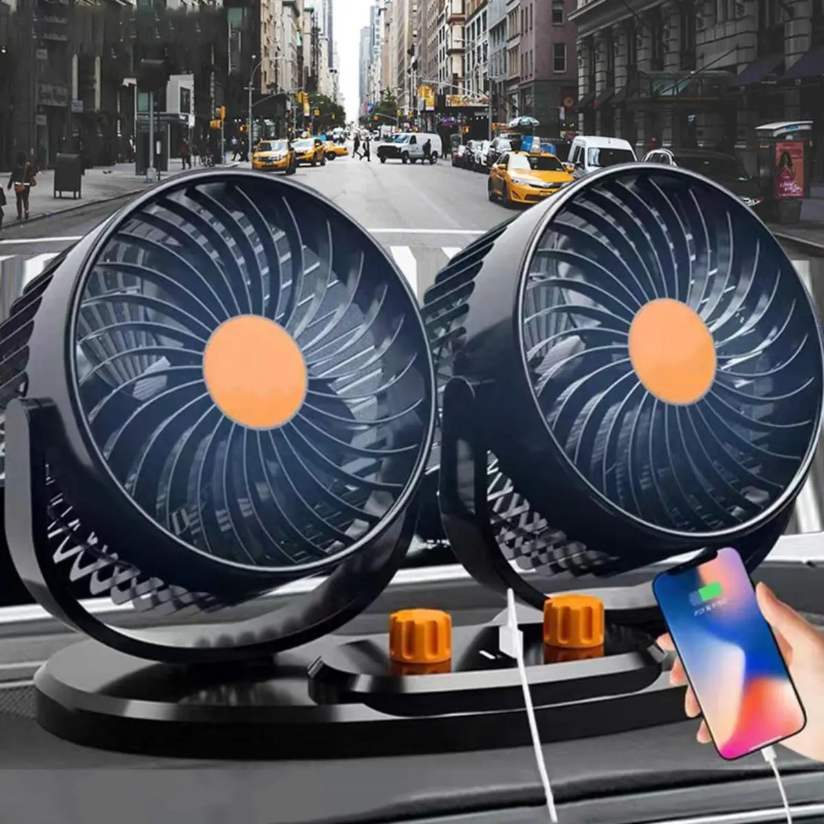 Vehicle-mounted fan 12V/24V car large truck high-power powerful silent air-conditioning refrigeration double-head adjustable angle