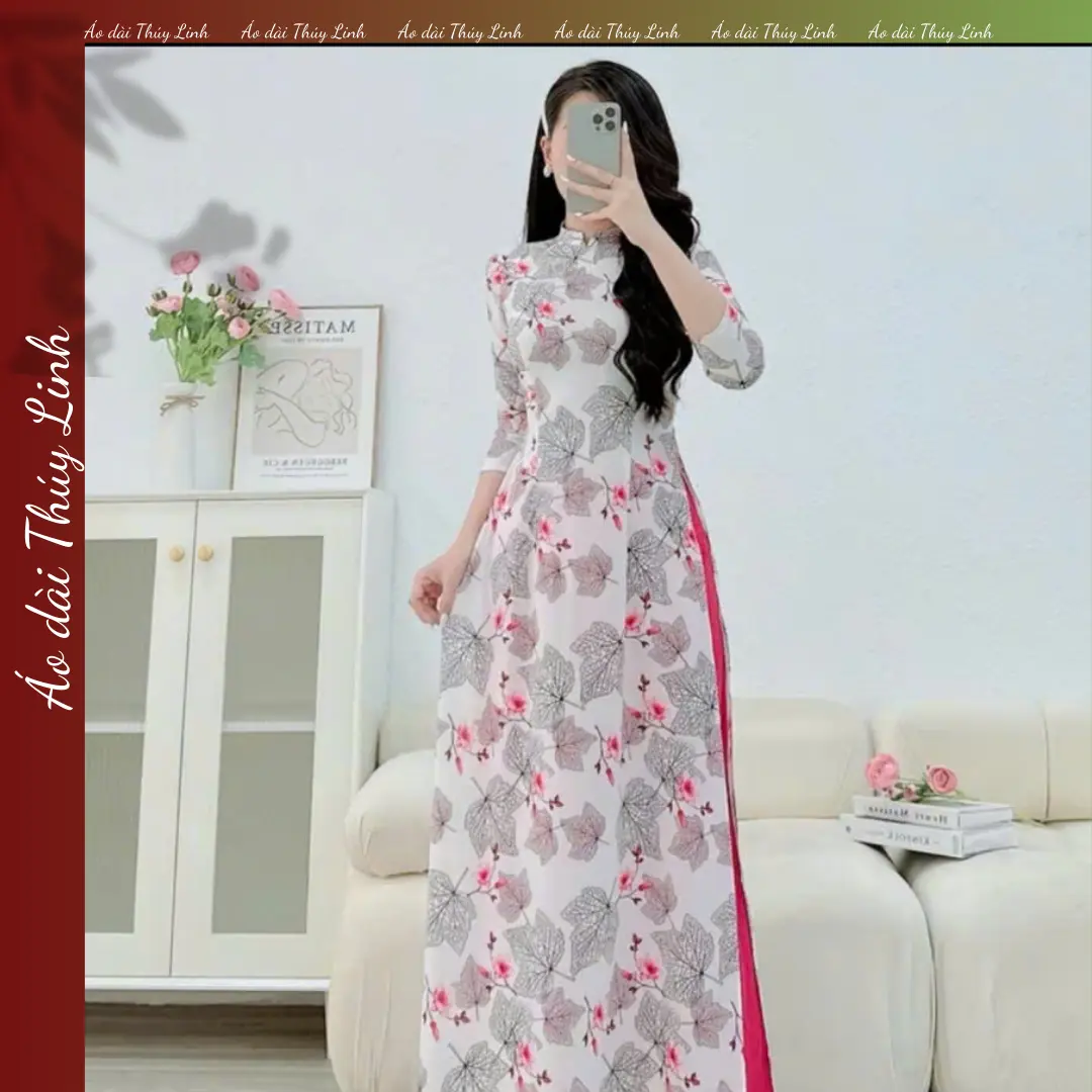 Mẫu áo dài hoa cổ trụ  - Xưởng may Thúy Linh