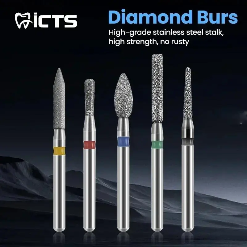 JT 10 Pieces Dental Diamond Bur Drills - High Speed 1.6mm Shank Polishing Burs with Emery Hardness, For Nail Salons, Dentists