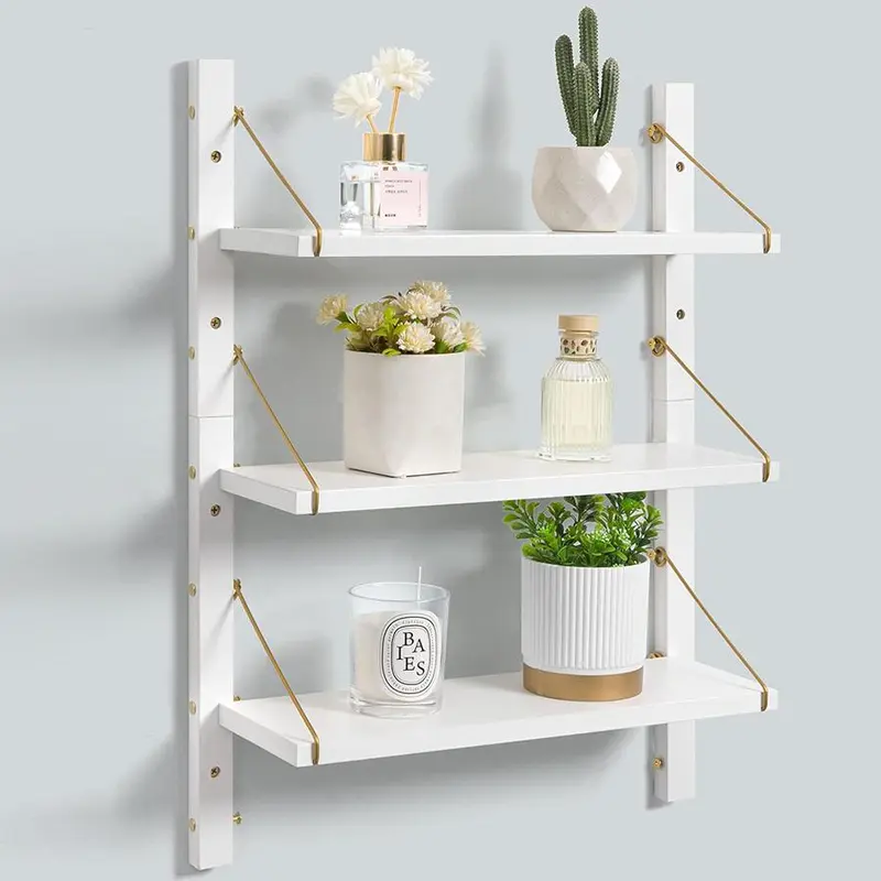 Wooden Wall Shelf, 1 Count 3 Tier Adjustable Floating Shelf, Decorative Wall Organizer Storage Rack for Home Bedroom Living Room Kitchen Office 0