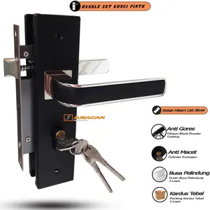 Gagang Pintu Gaya Eropa Hitam Fullset - Handle Kunci Set Pintu Kamar - Lock Body Pull Handle