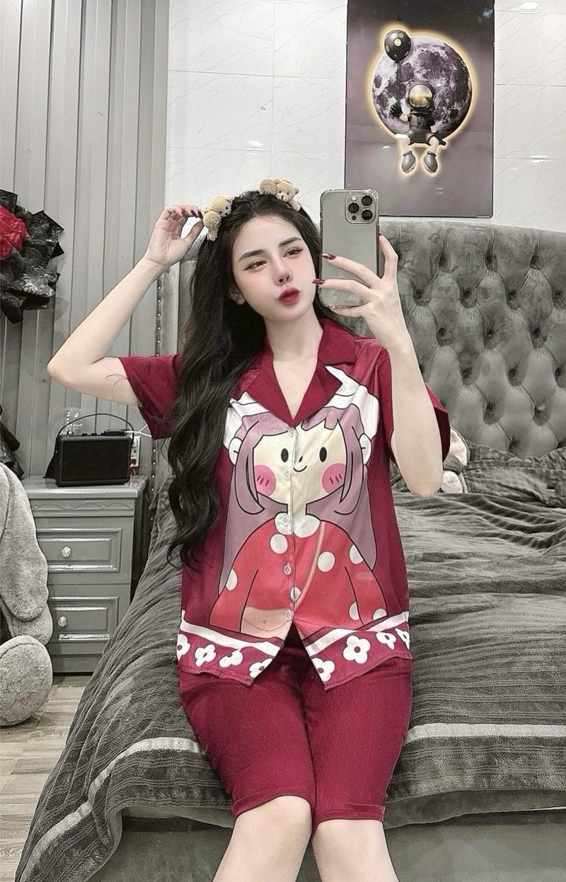 Product Introduction of Đồ Bộ Pijama Lửng Lụa Xước Hình Gấu Và Cô Gái Mau Mới 6 Màu Sắc Tay Ngắn Freesize 40-58Kg &Bigsize 60-75Kg Women 10