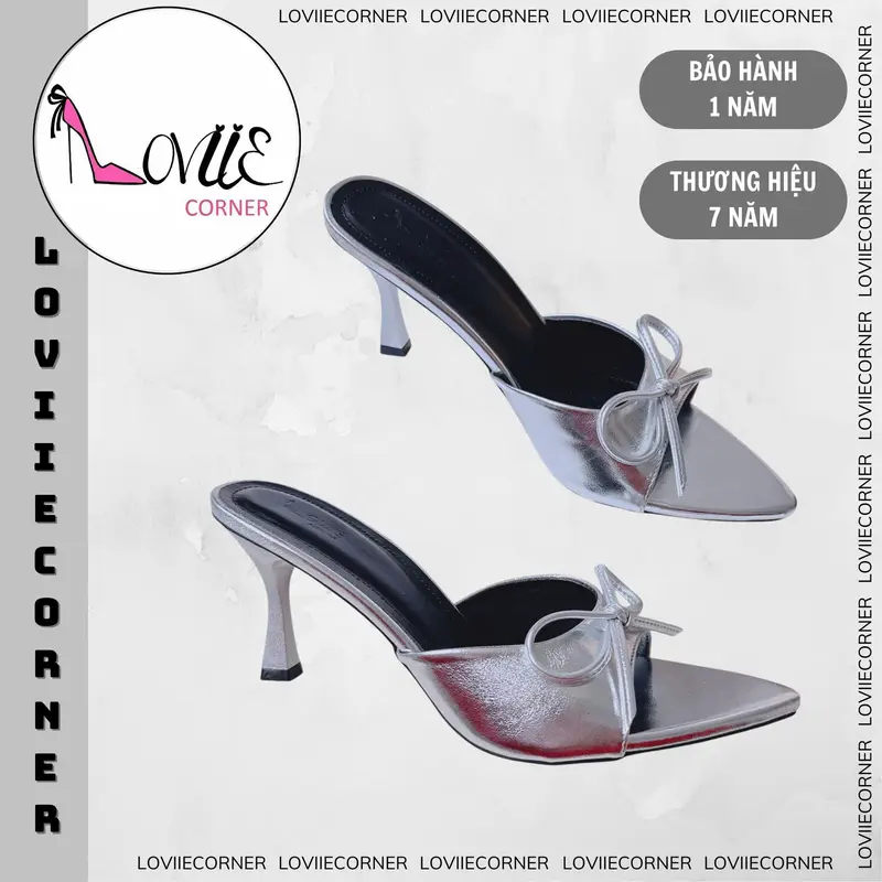 LOVIIECORNER - 2025 - GIÀY CAO GÓT NỮ MŨI NHỌN HỞ - DÉP MULE CAO GÓT NỮ MŨI NHỌN - GUỐC NỮ MŨI NHỌN PHỐI NƠ HIỆN ĐẠI 7 PHÂN - D250301 0