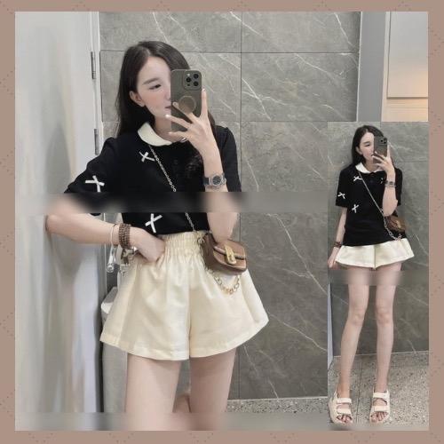 [ĐỦSIZE 38-75kg] Set Áo Nơ Mix Quần Sooc Tafta Nữ Women