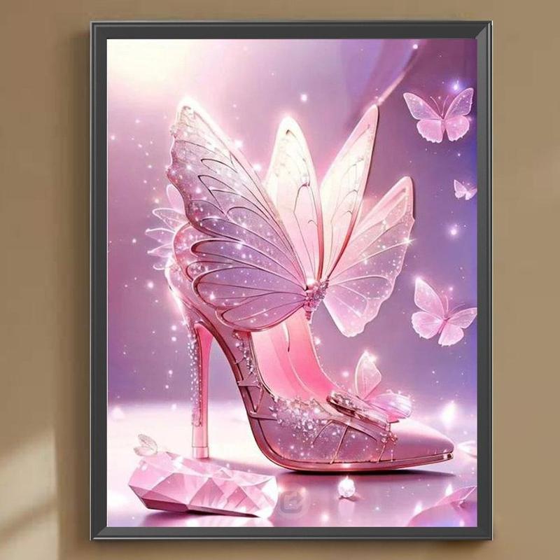 Butterfly & Shoe Pattern DIY Diamond Art Painting Without Frame, DIY 5D Diamond Arts Painting Kit, Wall Art Decor For Home Living Room Bedroom 0