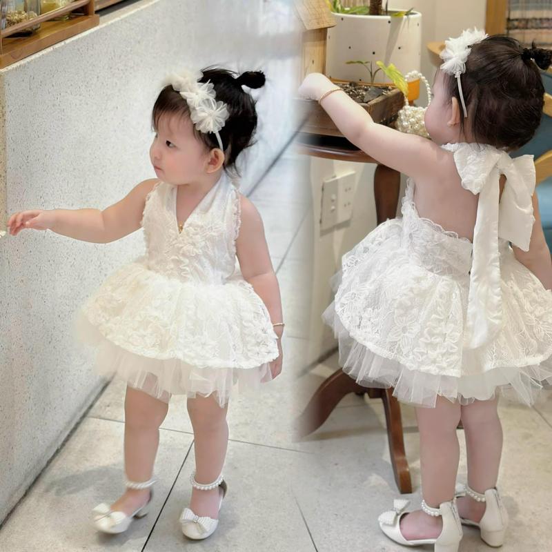 [Kèm Phụ Kiện] Váy Yếm Ren Xếp Tầng Kèm Quần Chip Buộc Nơ Mềm Mại Cho Bé Gái HH36