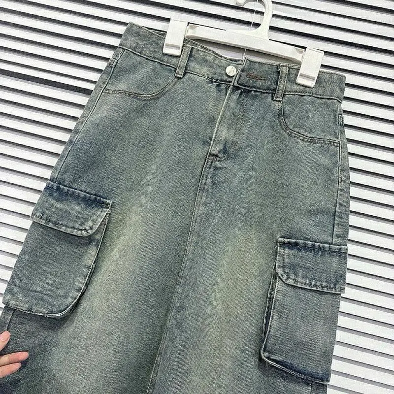 (Ms858) Váy Jean Dài 2 Túi Hộp Xẻ Tà Lai Cuốn - Dài 91 cm ( S-L ) 3