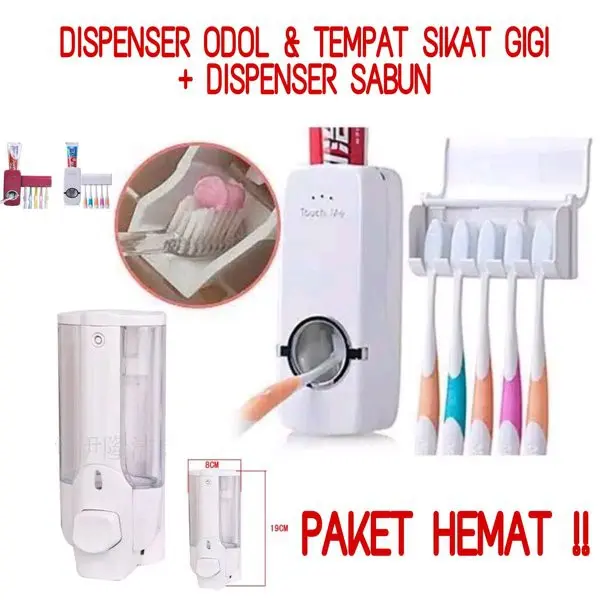 PKM00 PAKET Touch Me Dispenser Odol Tempat Sikat Gigi + Dispenser Sabun Cair Single 0