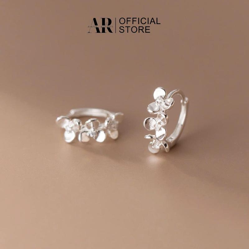 Khuyên tai tròn bạc nữ 925 bông tai hoa bạc Flory-AURA SILVER-KT66