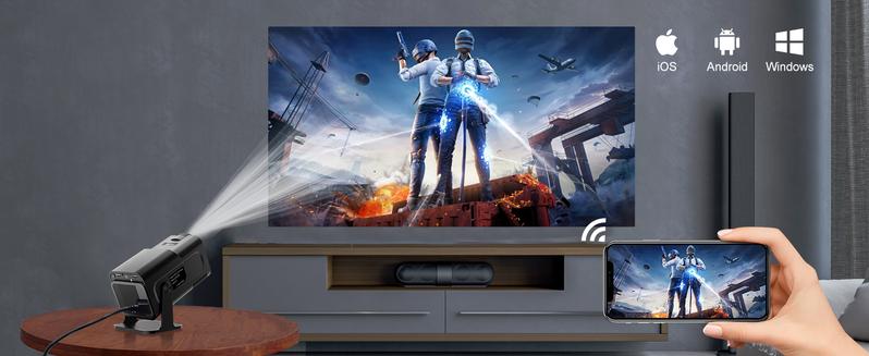Product Introduction of Máy Chiếu Mini, Salange HY320PRO, với Wifi và Bluetooth, Ứng dụng tích hợp, 4K và 1080P, Máy chiếu mini gốc, 20000 Lumen, Hệ điều hành Android 11.0, Chân đế Có Thể Điều Chỉnh 270 °, Auto Keystone, Máy chiếu pk HY300, Nâng cấp 2025 7