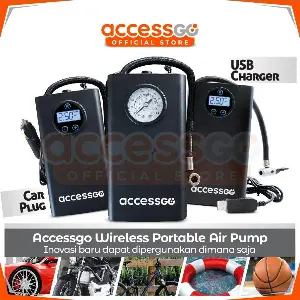 Accessgo Pompa Ban Elektrik Udara Portable Air Pump Automatic Stop Bisa Cek Tekanan Angin BERGARANSI RESMI