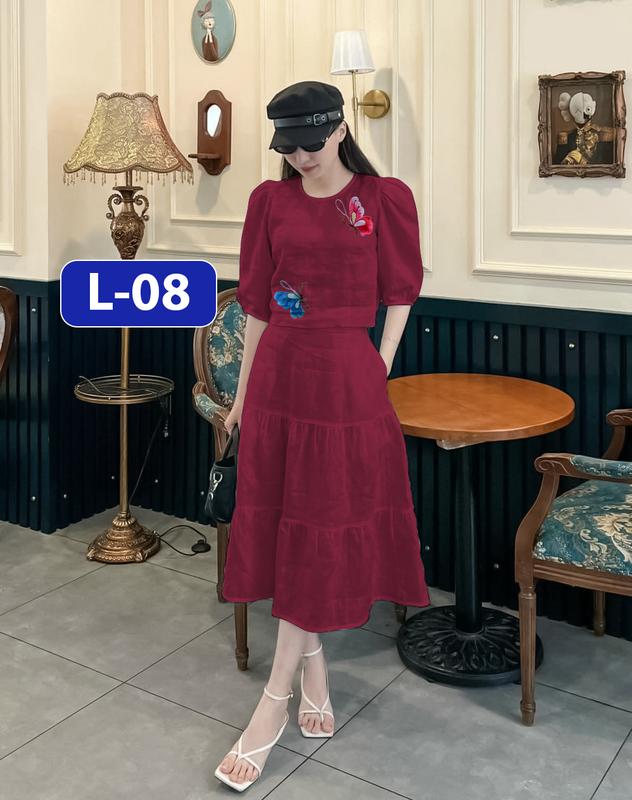 Set váy Mina, Set áo và chân váy có lớp lót chất liệu đũi tơ xước cao cấp và hình thêu nổi, set váy nữ sang chảnh có 7 màu, mặc tết dịu dàng Women Top 7