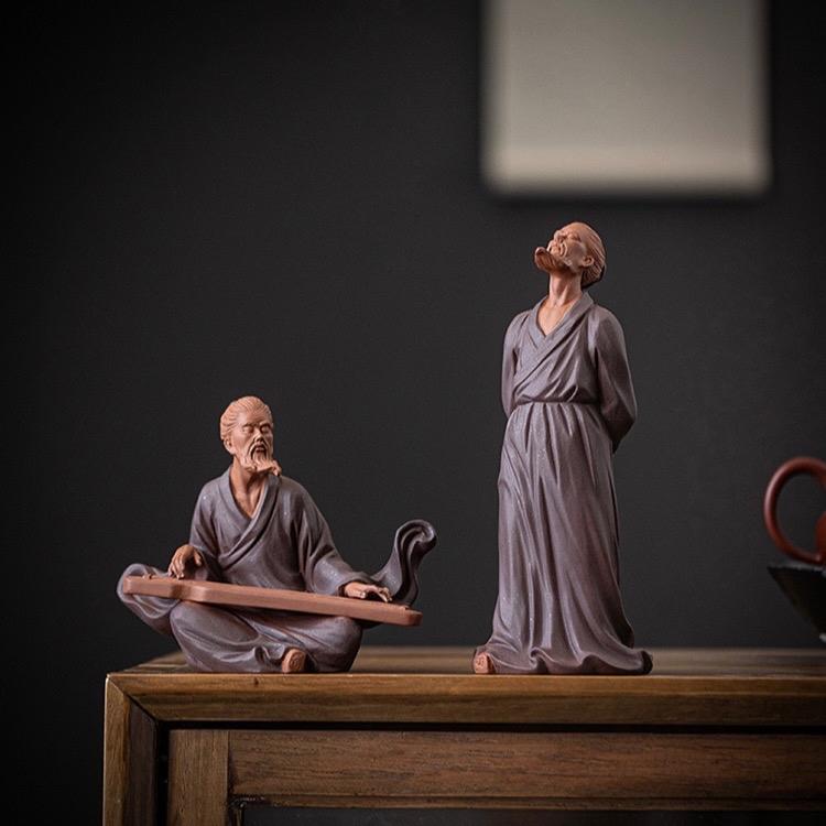 Tượng gốm : Bá Nha - Tử Kì ( gốm tử sa , cao 13-20cm ) , hàng thủ công sắc nét , trang trí bàn trà bàn làm việc , quà tân gia