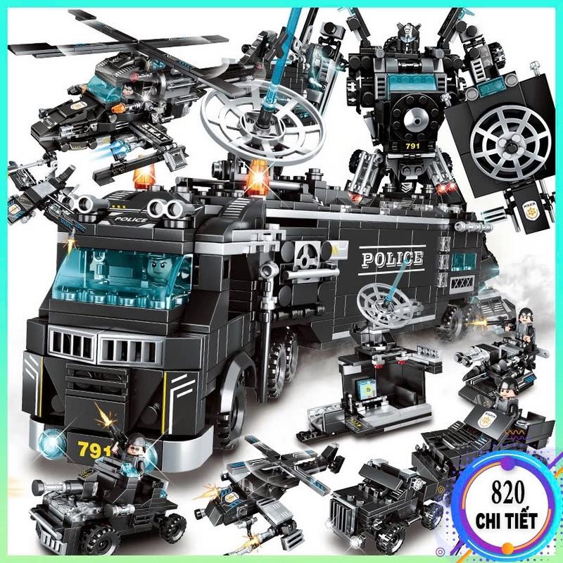  820 Chi Tiết  Bộ Đồ Chơi Lắp Ráp Cảnh Sát SW820 Chi Tiết kèm xếp hình robot mô hình máy báy xe cảnh sát 
