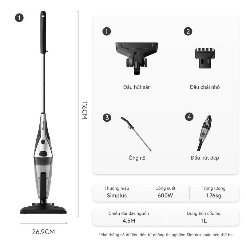 Product Introduction of FS Máy hút bụi gia đình Simplus XCQH014, lực hút mạnh 18000pa, 3 đầu hút thay thế, dây dài 4.5M Làm Sạch Dễ Dàng Bảo hành 1 năm chỉ đổi không sửa 16