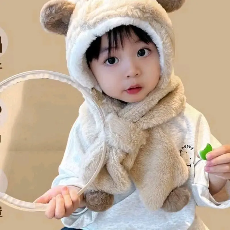 Mũ lông cừu trùm đầu kèm kính, chống gió, che tai 3 in 1 chống lạnh cho bé 2