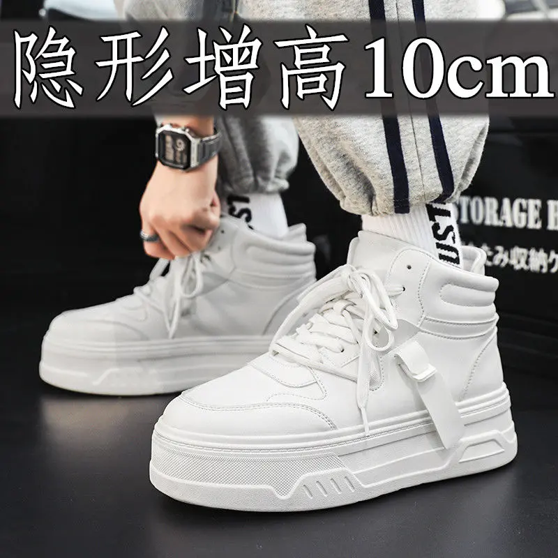 Giày Tăng Chiều Cao Vô Hình Dành Cho Nam Giới, Đế Tăng Chiều Cao 10cm, Giày Nam, Nền Tảng 8 Cm6cm, Giày Trắng, Dễ Phối Đồ, Hợp Xu hướng, Giày Trượt Thường Ngày Tăng Chiều Cao 8cm