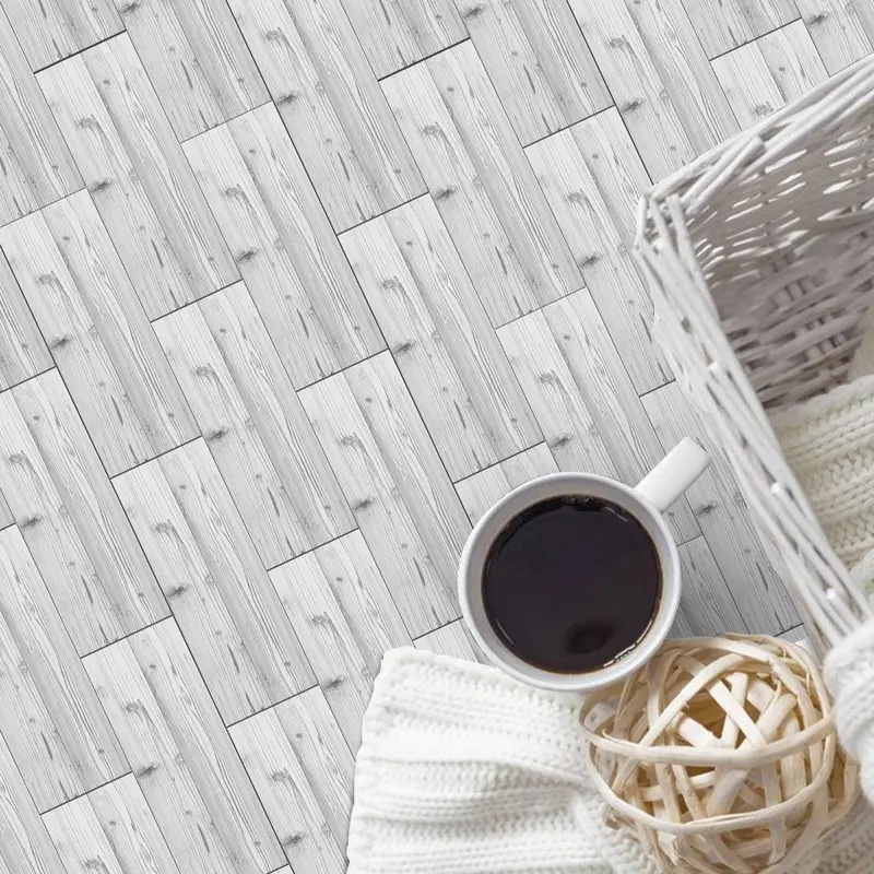 Wood Grain Floor Stickers, 10pcs Peel & Stick Floor Stickers, Thickened Frosted Vinyl Waterproof Non-slip Floor Tile Stickers for Living Room Bedroom Renovation Decoration 8