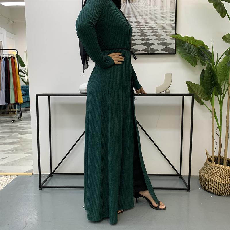 Product Introduction of Cross-Border Autumn Winter Muslim Women's Clothing In-Stock Long Sleeve Knitted Sweater Coat Robe 1853 29