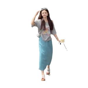 Summer Outfit Set for Women 2025 New Casual Versatile Off-Shoulder Short Sleeve Top Fashionable Half Skirt Two-Piece Set