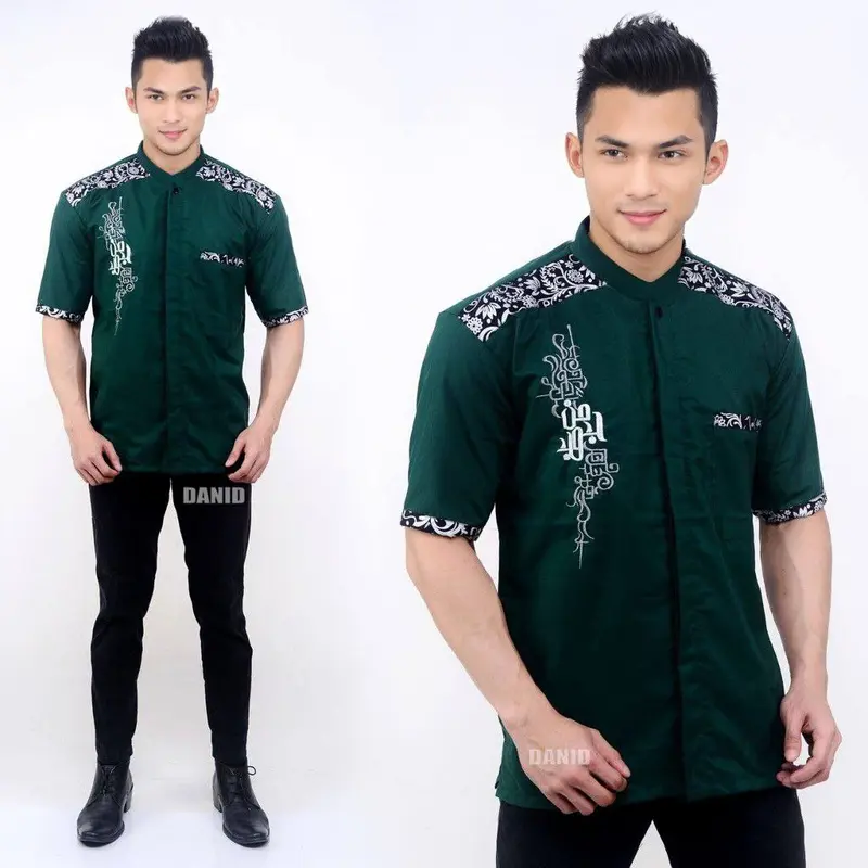 BAJU KOKO PRIA DEWASA LENGAN PENDEK TERBARU KOMBINASI BATIK Motif Muslim  Katun Kurta Panjang 3