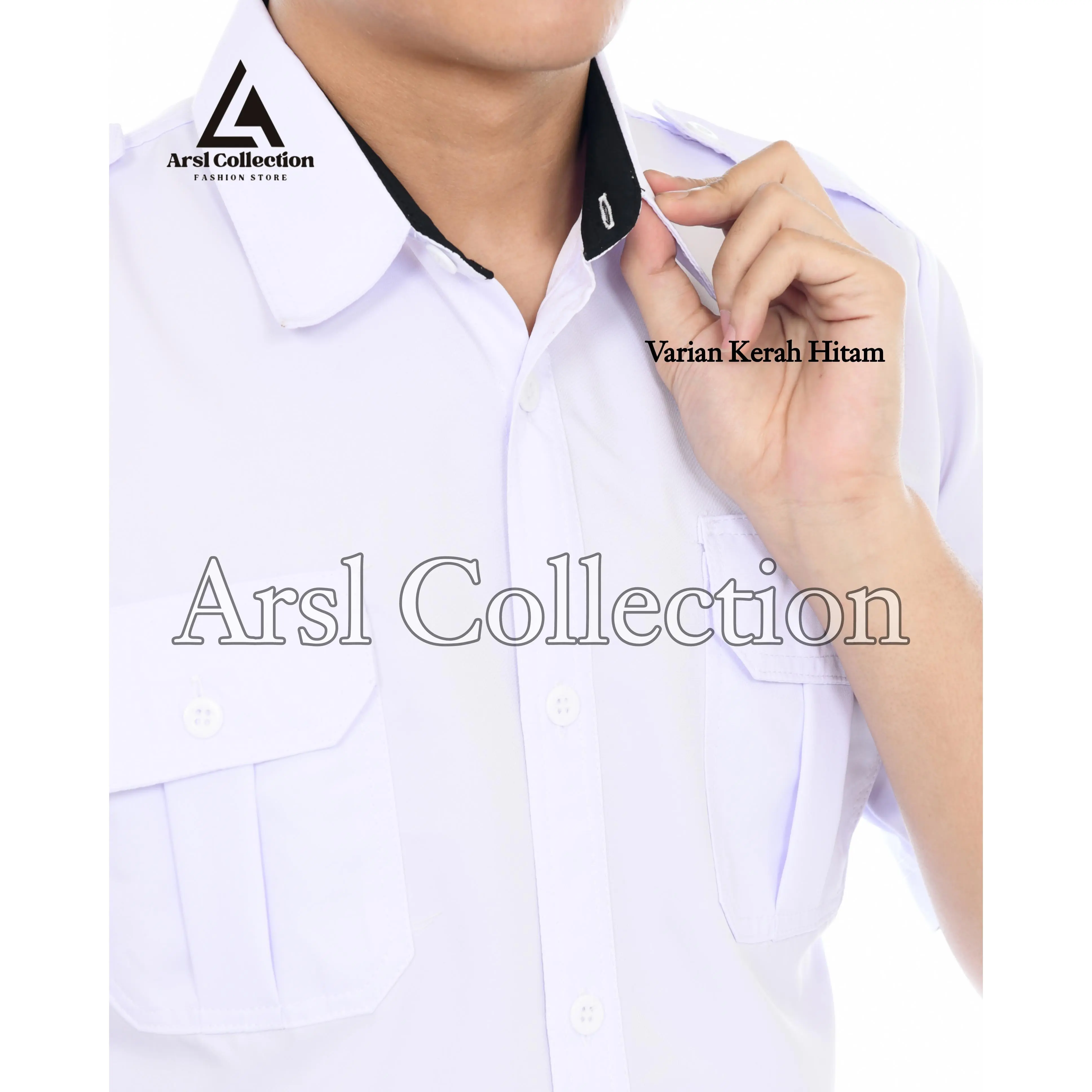 Kemeja PDH Putih PNS Pria Terbaru - Seragam Dinas Lengan Pendek dan Lengan Panjang  dengan Kerah Hitam  - Seragam Dinas PNS Formal dengan Varian  Kerah Hitam dan Putih