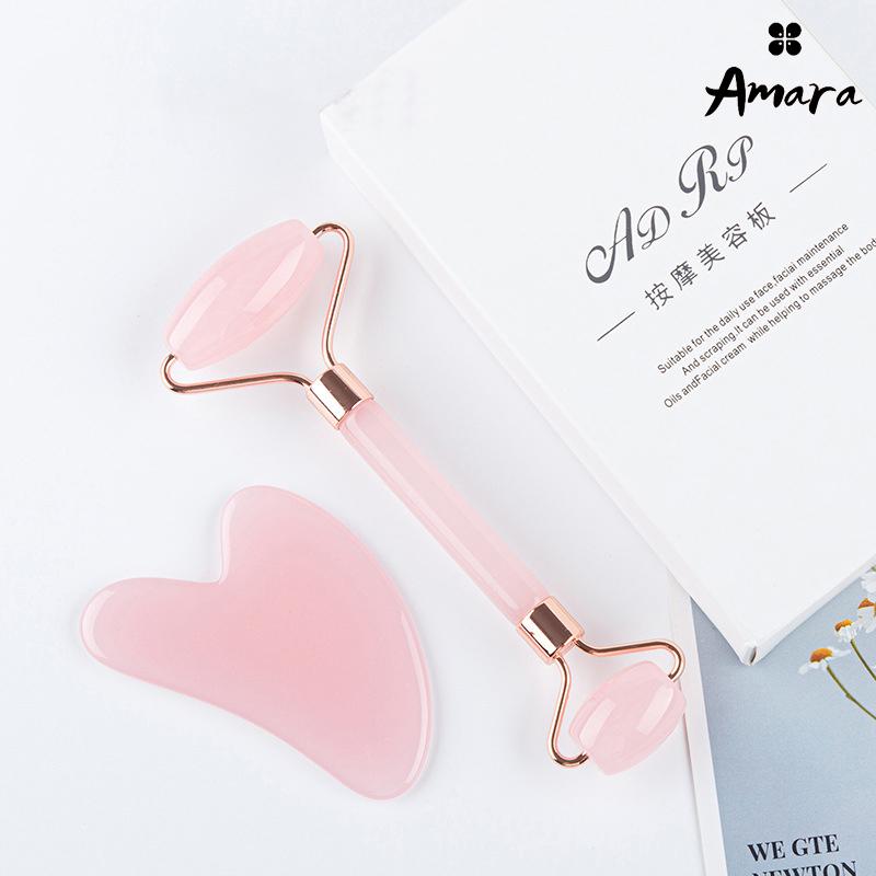 Bộ guasha massage mặt, Cây lăn massage mặt bằng nhựa giúp nâng cơ trẻ hóa làn da Skincare miếng  mát đá  gua