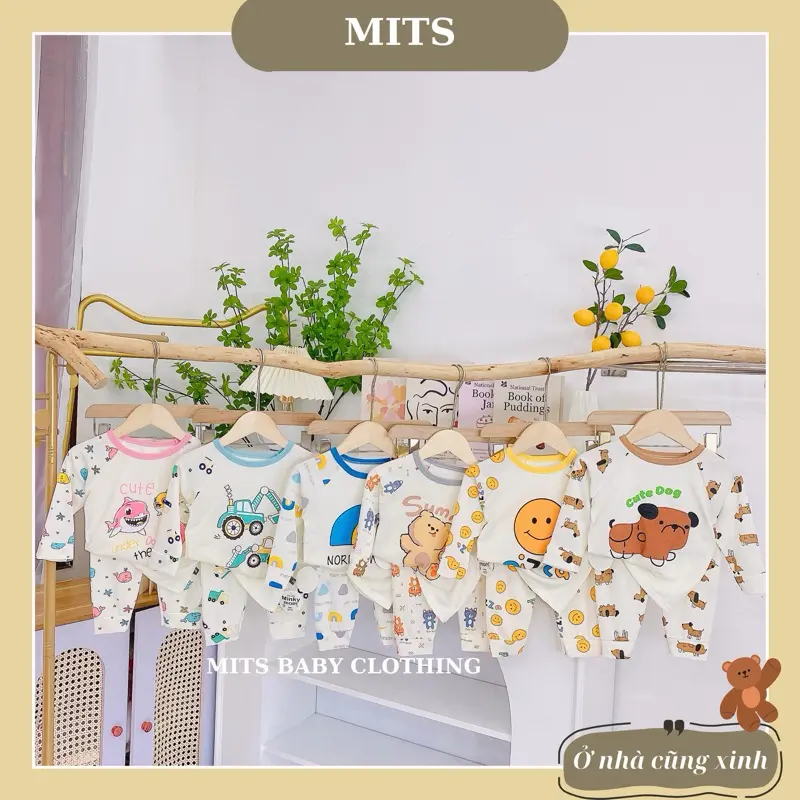 Bộ dài tay thun tăm mềm mịn (6-16kg), mỏng mát in hình dễ thương cho bé trai bé gái (chọn mẫu) 1