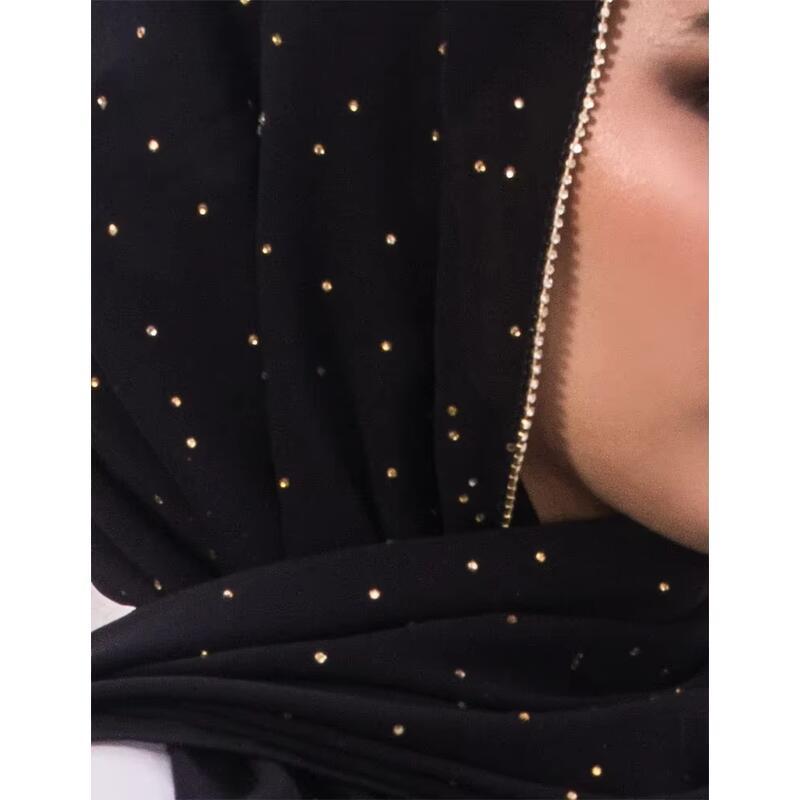 New Fashion Rhie Chain Hijab Long Chiffon Soft Scarves Shiny Stone Wraps Elegant Ece Foulard Muslim Women Scarf 4