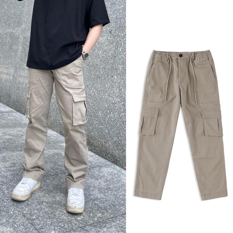 Quần túi hộp kaki Nam Nữ ống đứng có dây rút eo, quần Cargo Pant chất vải khaki dày mềm mịn co giãn nhẹ TH02 Menswear Thun Kem quần  ống
