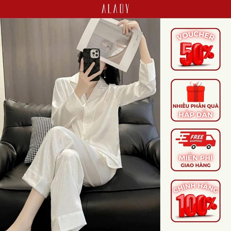 ALADY TD028 - Đồ bộ nữ Pijama Phong cách tiểu thư phối ren với chất liệu lụa Latin Quần Ngủ Áo Ngủ