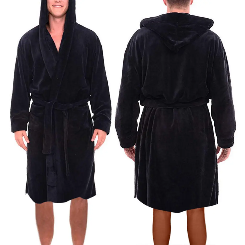 BLIZ- Robe Pajamas Attractive Robe Pajamas Ankle Length Soft Men Coral Fleece Long Bath Robe Waist Lace-up Attractive Fall Winter Fleece Warm Long Robe Pajamas for Daily Life Belt