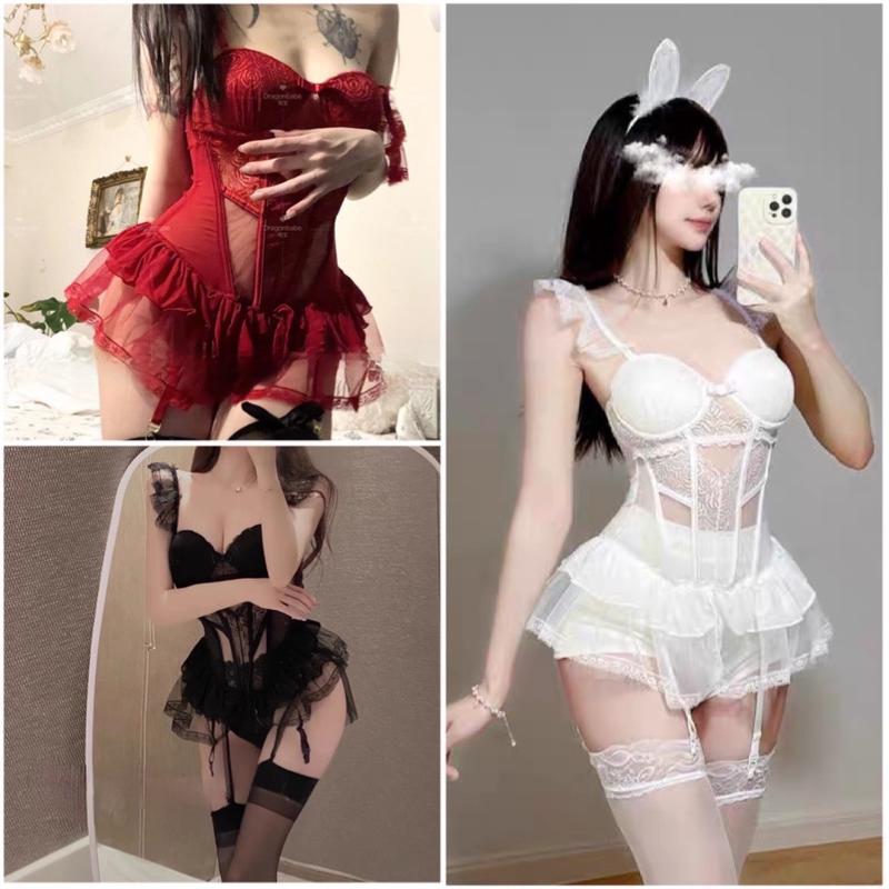 SP.712 set váy ngủ ren tôn dáng xoè bèo hai tầng có quần trong, không kèm tất