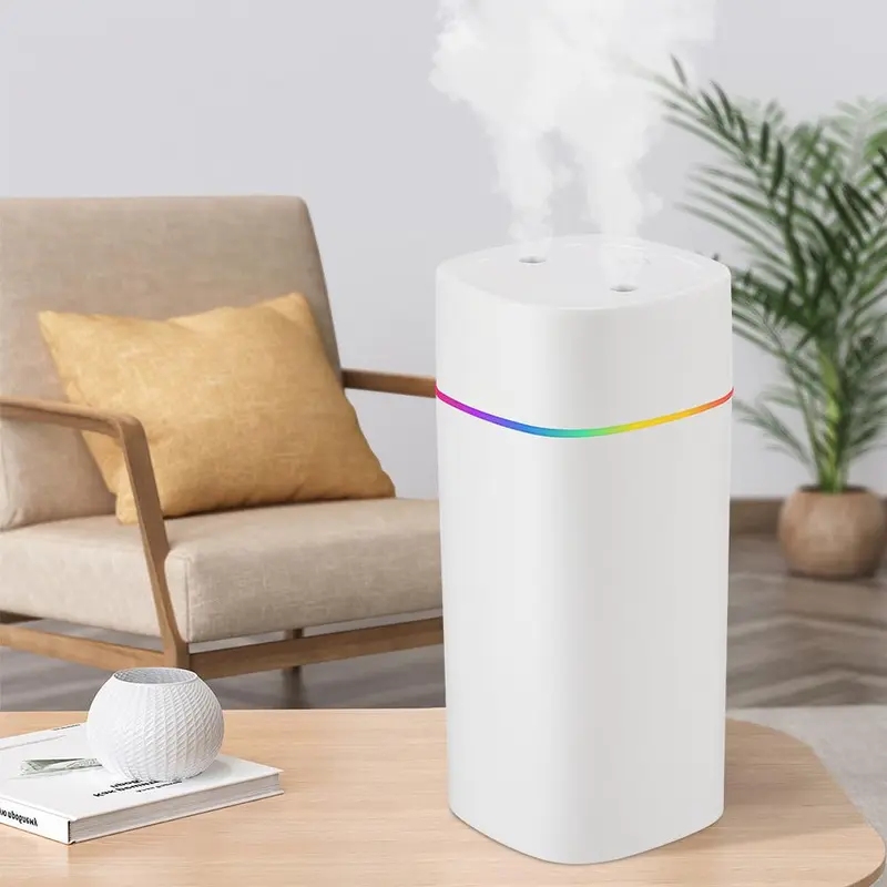600ML Double Nozzle Aroma Humidifier, USB Powered Air Humidifier with Colorful Atmosphere Light, Portable Air Humidifier for Home Office Car 0