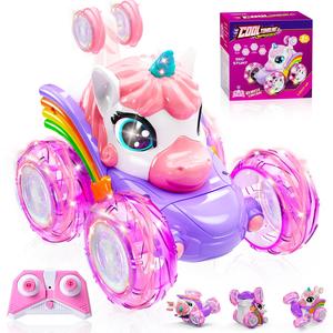 Coche de Control Remoto Unicornio con Luces LED, Acción de Acrobacias 360°, Juguete para Diversión Interior y Exterior, Regalo Perfecto para Niñas a partir de 3 años
