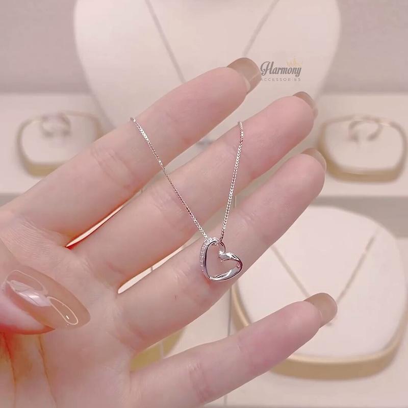 Dây chuyền nữ vòng cổ bạc 925 mặt trái tim đính đá Empty Heart | TRANG SỨC BẠC HARMONY VC139