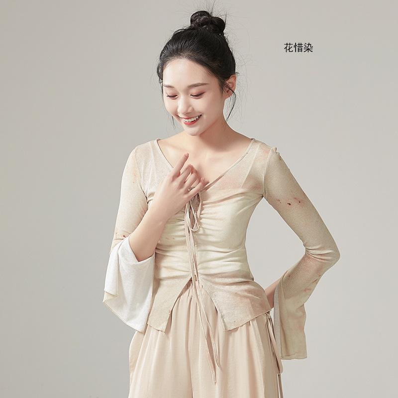 Classical Dance Printed Long-Sleeved Top Chinese Classic Dance Dancing Dress Modern Dance Practice Clothes Shapewear 4