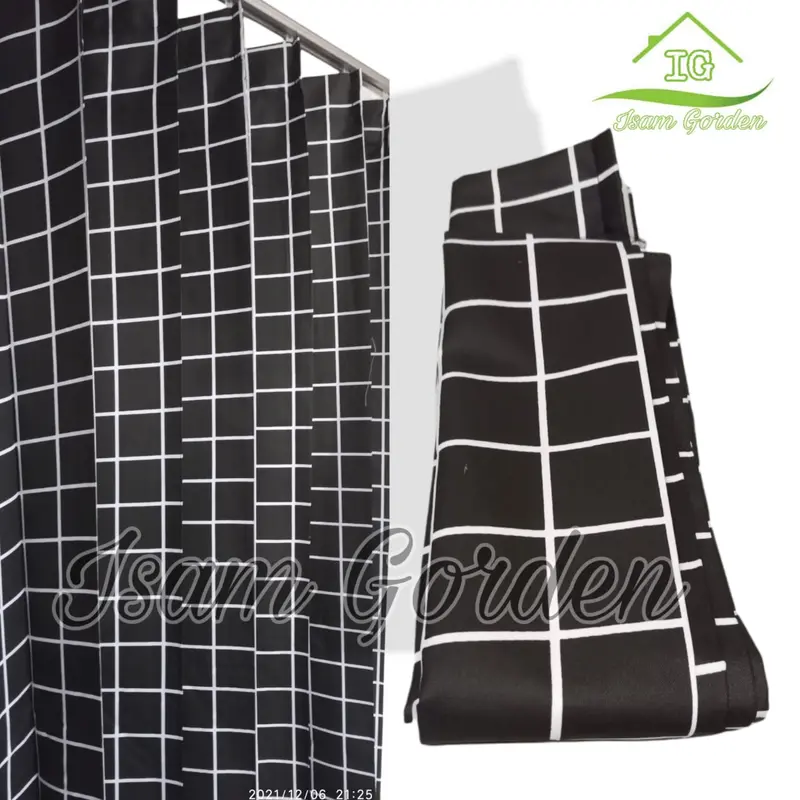 Gorden Plisket Katun Motif Kotak untuk pintu dan jendela kain benang Dekorasi 4