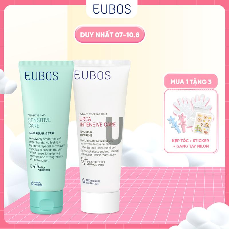 Combo Kem Dưỡng Da Tay EUBOS 75ml Và Kem Nứt Gót Dưỡng Da Chân UREA 10% Foot Cream 100ml, Dưỡng Ẩm Chuyên Sâu An Toàn Cho Da Nhạy Cảm