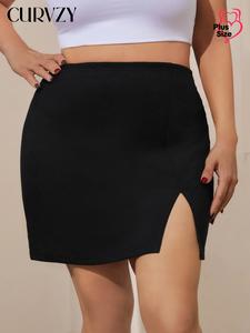 CURVZY Plus Size Solid Color High Waist Skirt, Casual Fashion Short Skirt for Daily Outdoor Wear, Women Plus Clothing for All Seasons