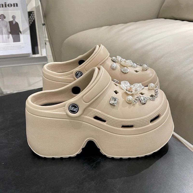  Dép sục nữ cao cấp giầy cao gót nâng 7cm chất liệu mủ cao su tặng kèm bộ stiker siêu sáng 