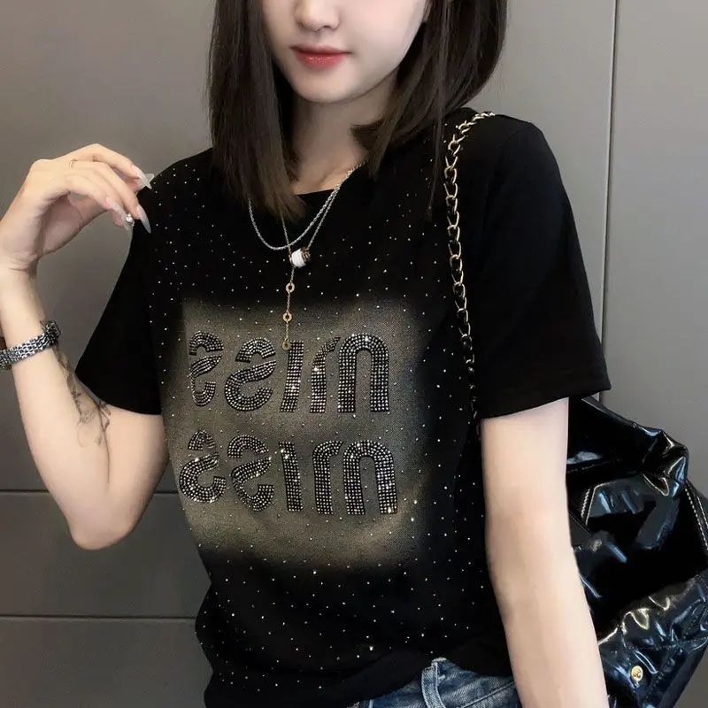 Áo Thun ngắn Tay, Cotton Nguyên Chất, Dành Cho Nữ, Dáng Ôm, Thời Trang, Thường Ngày, Dễ Phối Đồ, Thiết Kế Chữ Và Bảng Chữ Cái Vẽ Màu, Phong Cách Mùa Hè 2024, Bán Chạy, Áo Dễ Phối Đồ Nóng Bỏng, Hợp Xu hướng