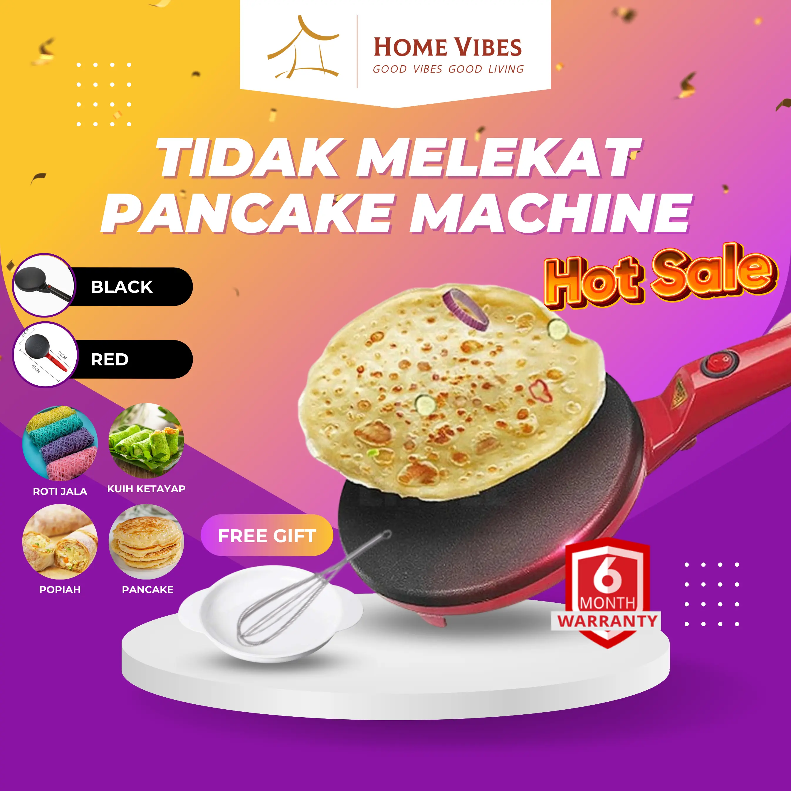 Hot Sale Electric Crepe Maker Multifunctional Baking Pan kuali leper lempeng Kuih Ketayap, Roti Jala, Popiah, Spring Roll, Pancakes, Pizza Maker - Non-Stick Griddle Pancake Machine - Multifunctional Cooking Cooker Mixer Battery rotijala elektrik panmaker