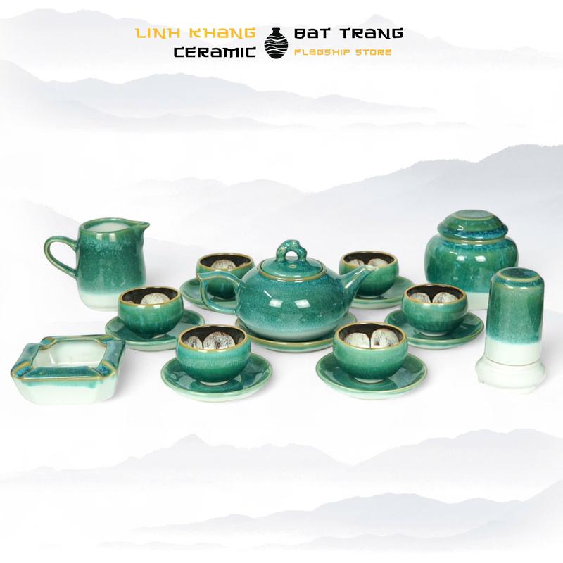 Bộ Ấm Chén Ngọc Thạch Thủy Dáng Quả Hồng 350ml Men Hỏa Biến Chén Lòng Hoa - Gốm Sứ Linh Khang Bát Tràng