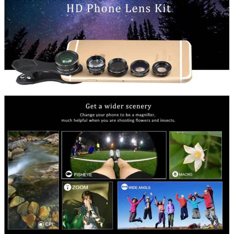 5 in 1 Lensa CPL Fisheye Macro Telephoto Wide Angle - APL-DG5H 6