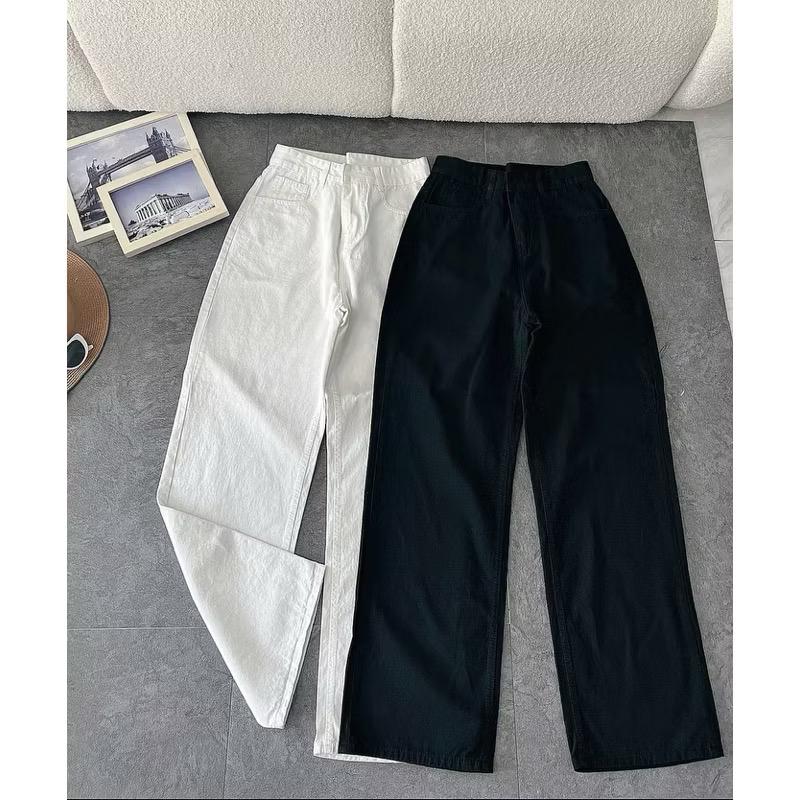 Product Introduction of Quần suông kaki + jean bigsize nữ  dáng suông rộng dành cho chubby đùi to vải kaki mềm mại đứng dáng   Women 38