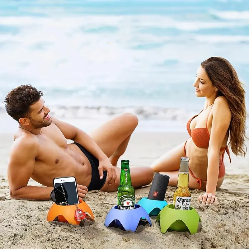 Multifunctional Beach Cup Holder, Bottle Holder, Creative Beach Holder for Beer, Beverage, Phone, Sun Glasses, Key 4