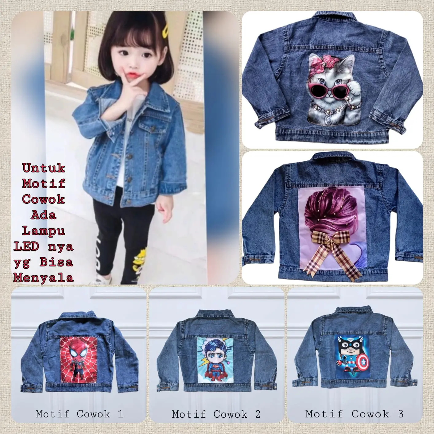 Jaket Jeans Anak Perempuan Gambar 3D Usia 1 - 10 Tahun